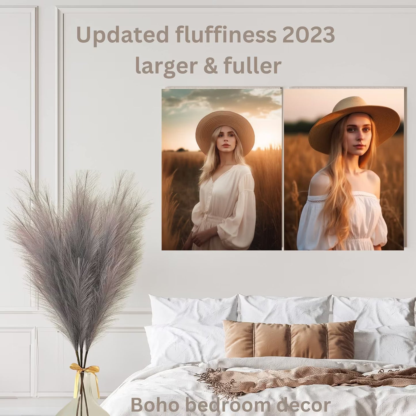 Grey Pampas Grass Fluffy, Faux Large Pampas Grass Grey, Artificial Pampas Grass UK Large Plants, Grey Feathers Decorative Home Accessories, Large Ornaments For Floor Vase Room Décor