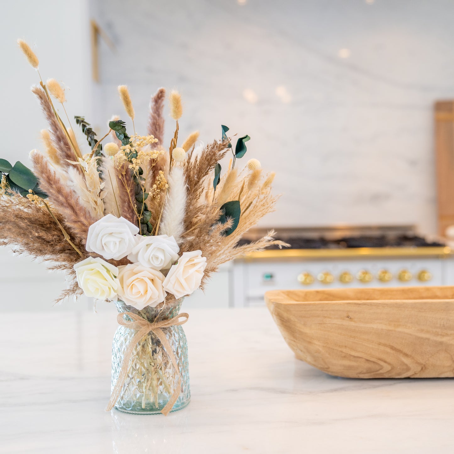 Artificial Flowers In Vase For Dining Table Centrepiece, Pampas Grass With Vase Included For Living Room Bedroom Decor