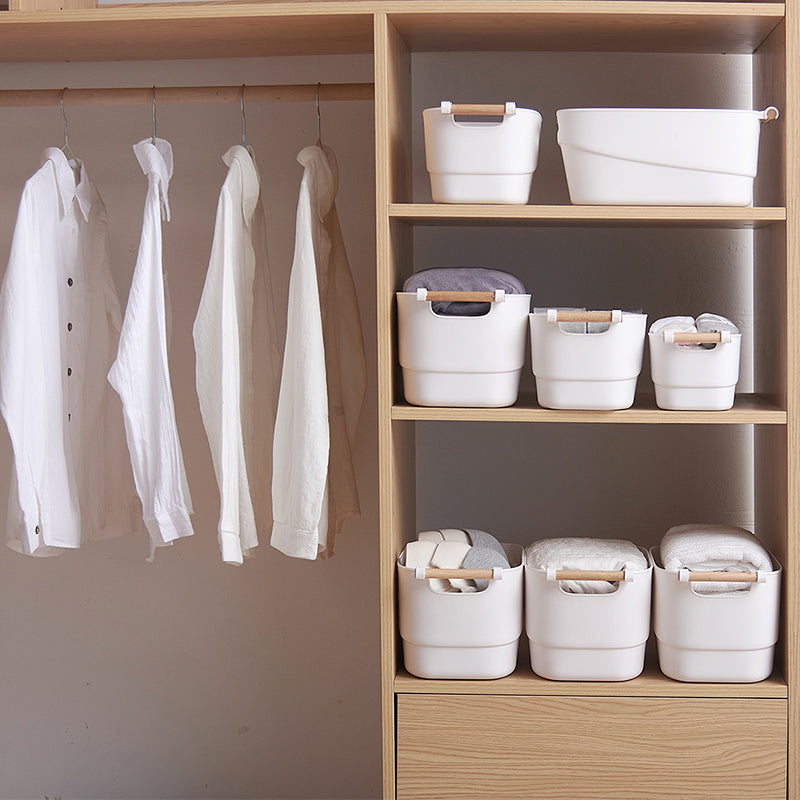 Bathroom storage baskets box organiser container bin with wooden handle - pack of 1