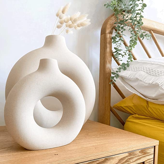 Large Donut Vase Ceramic Vase For Pampas Grass Dining Table Decorations Dried Flowers Vase Aesthetic Room Decor Boho Home Large Vase