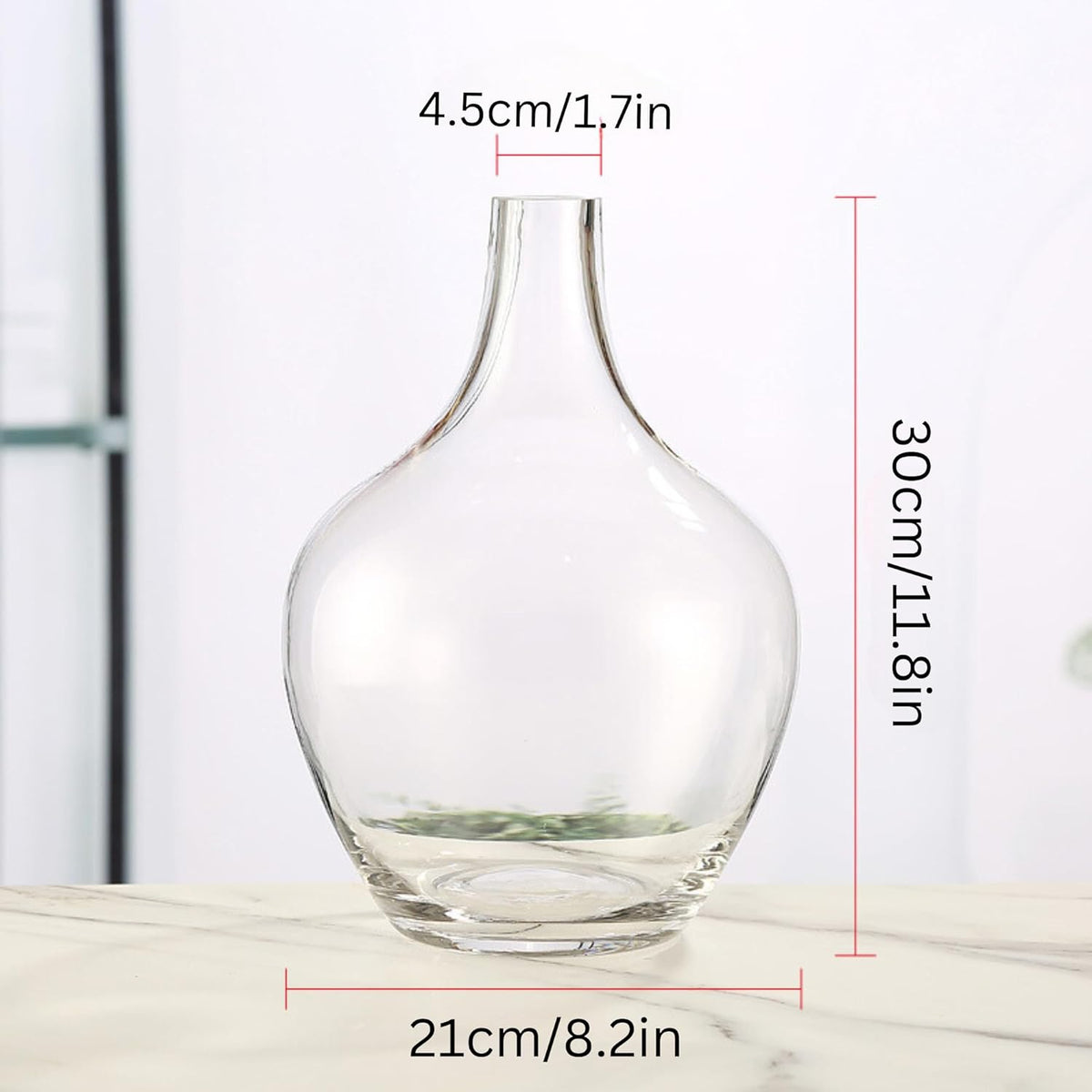 Clear Vases for Flowers, Clear Glass Vase, 12 Inch Vase, Glass Jug Vase, Large Glass Jar Jug Bottle Table Decor, Round Glass Vase, Glass Vase for Plants Pampas, Jarrones Grandes para Sala Elegantes