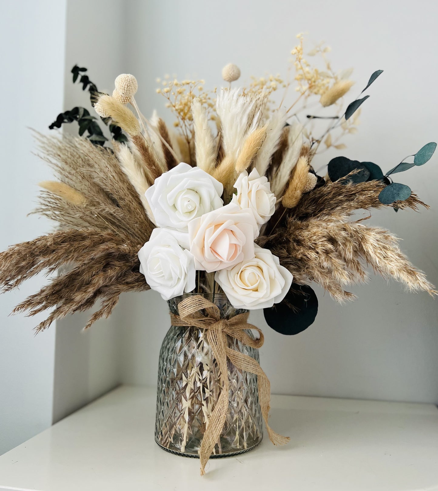 Artificial Flowers In Vase For Dining Table Centrepiece, Pampas Grass With Vase Included For Living Room Bedroom Decor