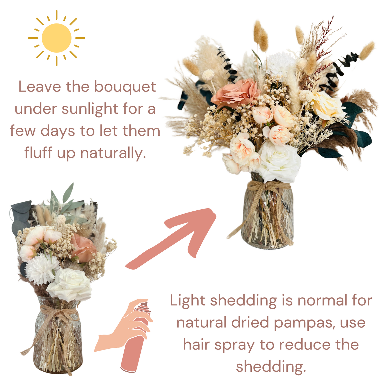 High End Artificial Flowers & Pampas Grass Decor with Vase, Centro De Mesa de Comedor, Adornos para Sala Modernos, Kitchen Island Decor, Home Decor Living Room Table Decor