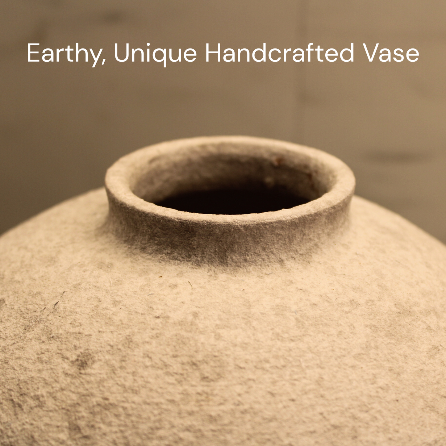 Handemade Large Round Vase for Centerpieces, White Rustic Vase Farmhouse Decor, Distressed Textured for Home Decorations, Earthy Room Decor Aesthetic, Stone Look Ceramic Clay Pottery, 10 inch