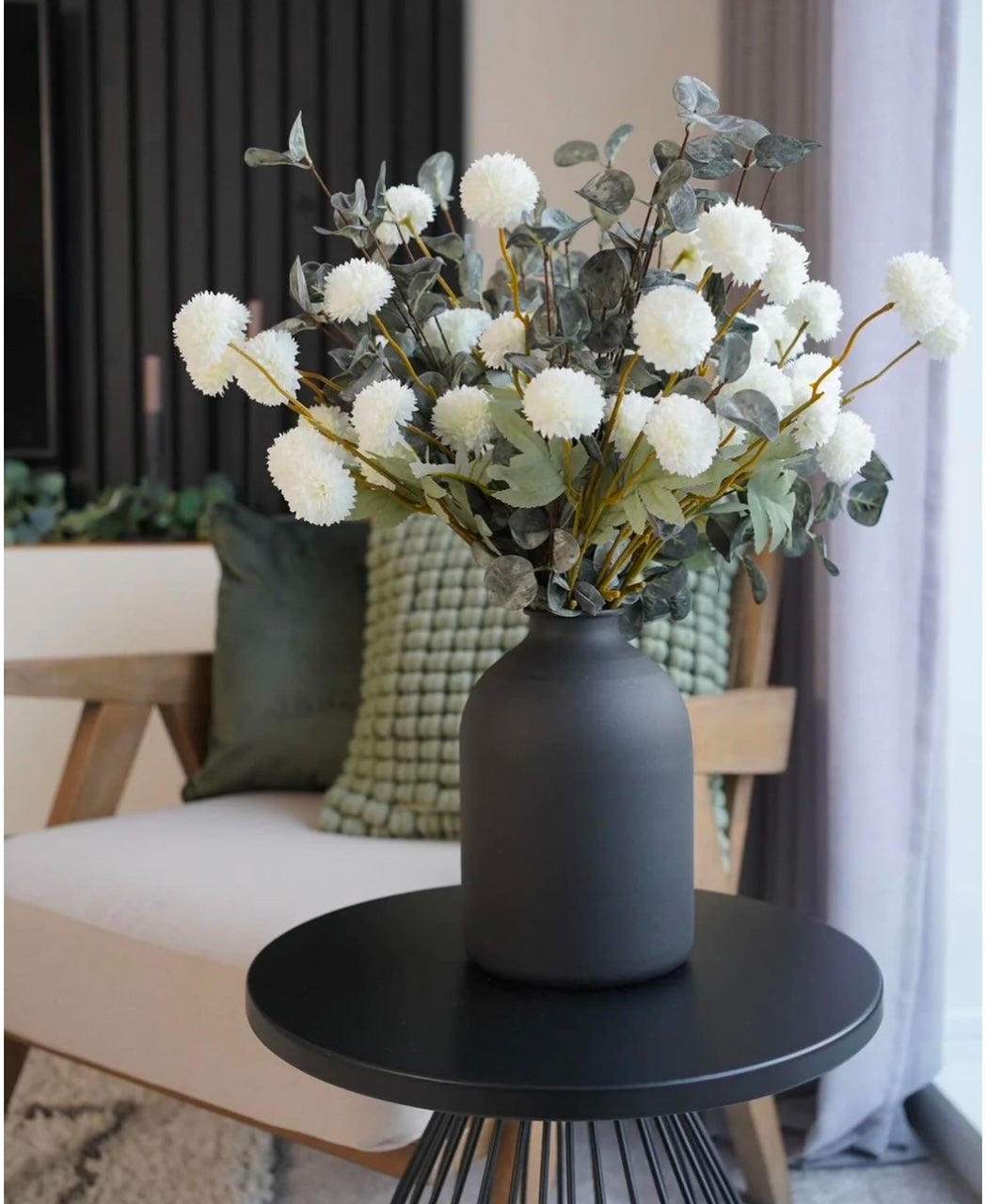 Large Black Flower Vase for Bedroom Decor Living Room Table, Black Arlo Vase Matte, Iron Metal Vases Home Decor, Wabi Sabi Decor