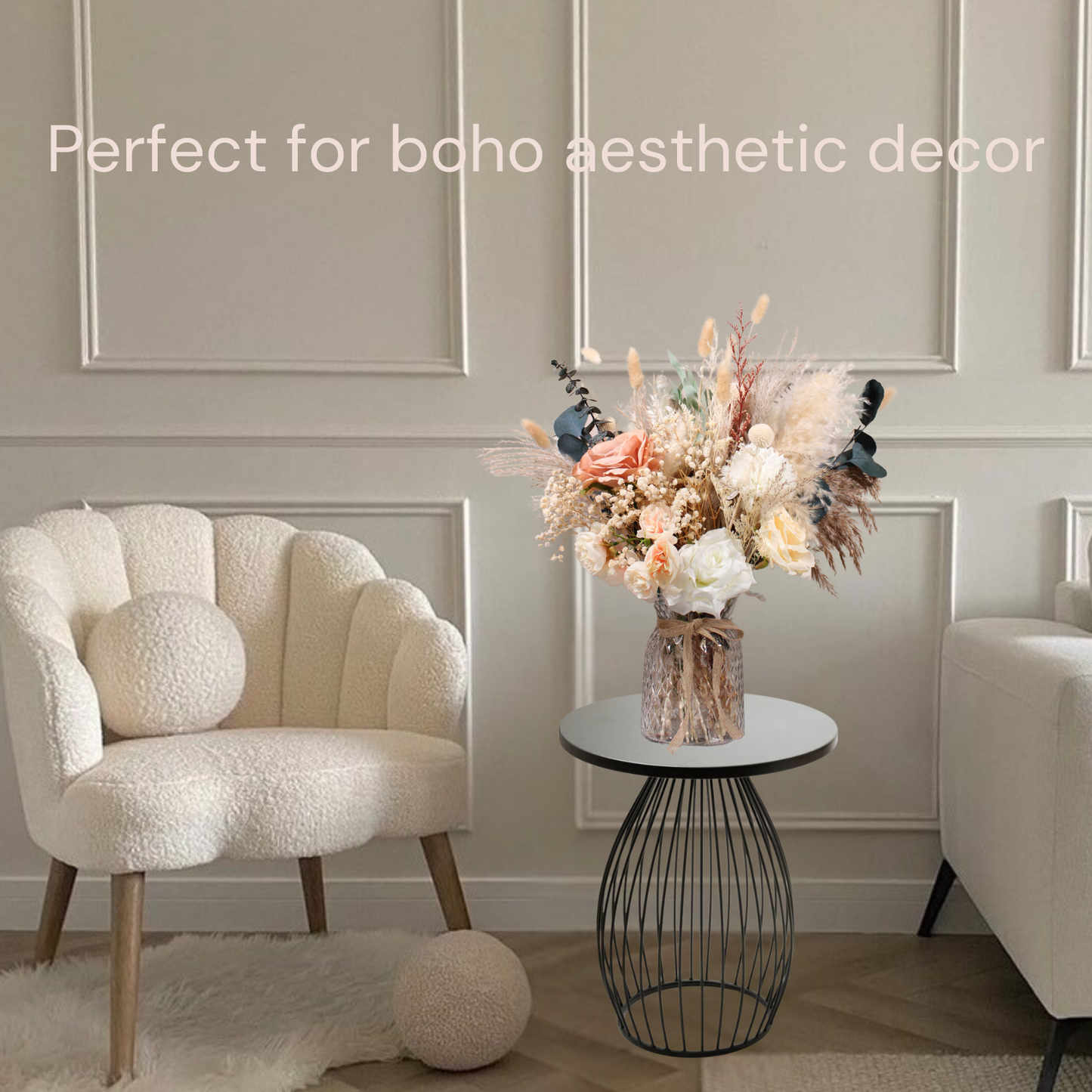 High End Artificial Flowers & Pampas Grass Decor with Vase, Centro De Mesa de Comedor, Adornos para Sala Modernos, Kitchen Island Decor, Home Decor Living Room Table Decor