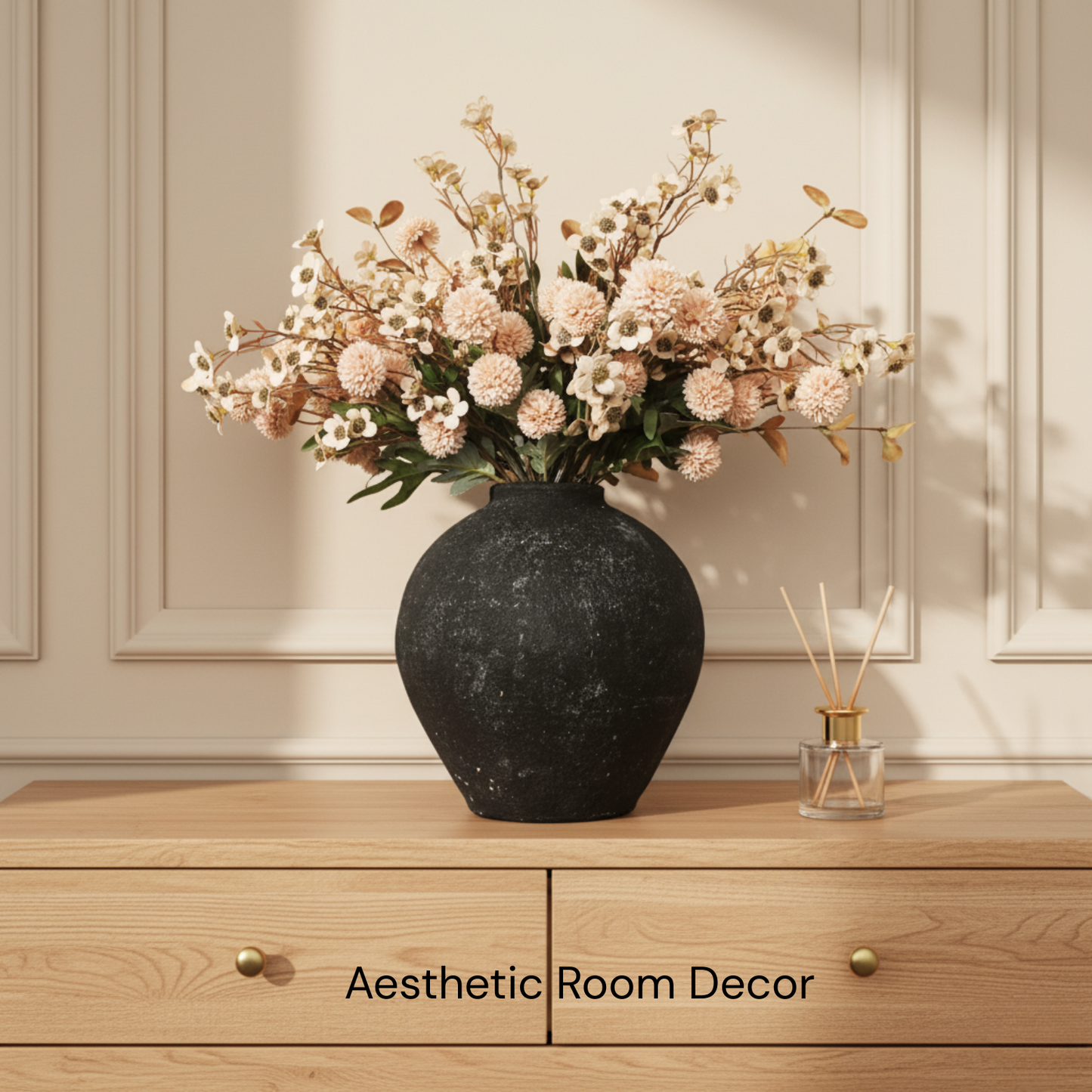 Bulk Silk Flower Arrangements For Home Decor, Fake Mums, Long Stem Artificial Flowers, Real Touch Flowers, Floral Centerpieces For Tables, Kiku + Eucalyptus + Wild Flowers Artificial, Beige Room Decor