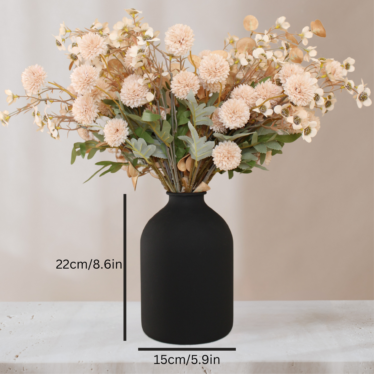 Large Black Flower Vase for Bedroom Decor Living Room Table, Black Arlo Vase Matte, Iron Metal Vases Home Decor, Wabi Sabi Decor