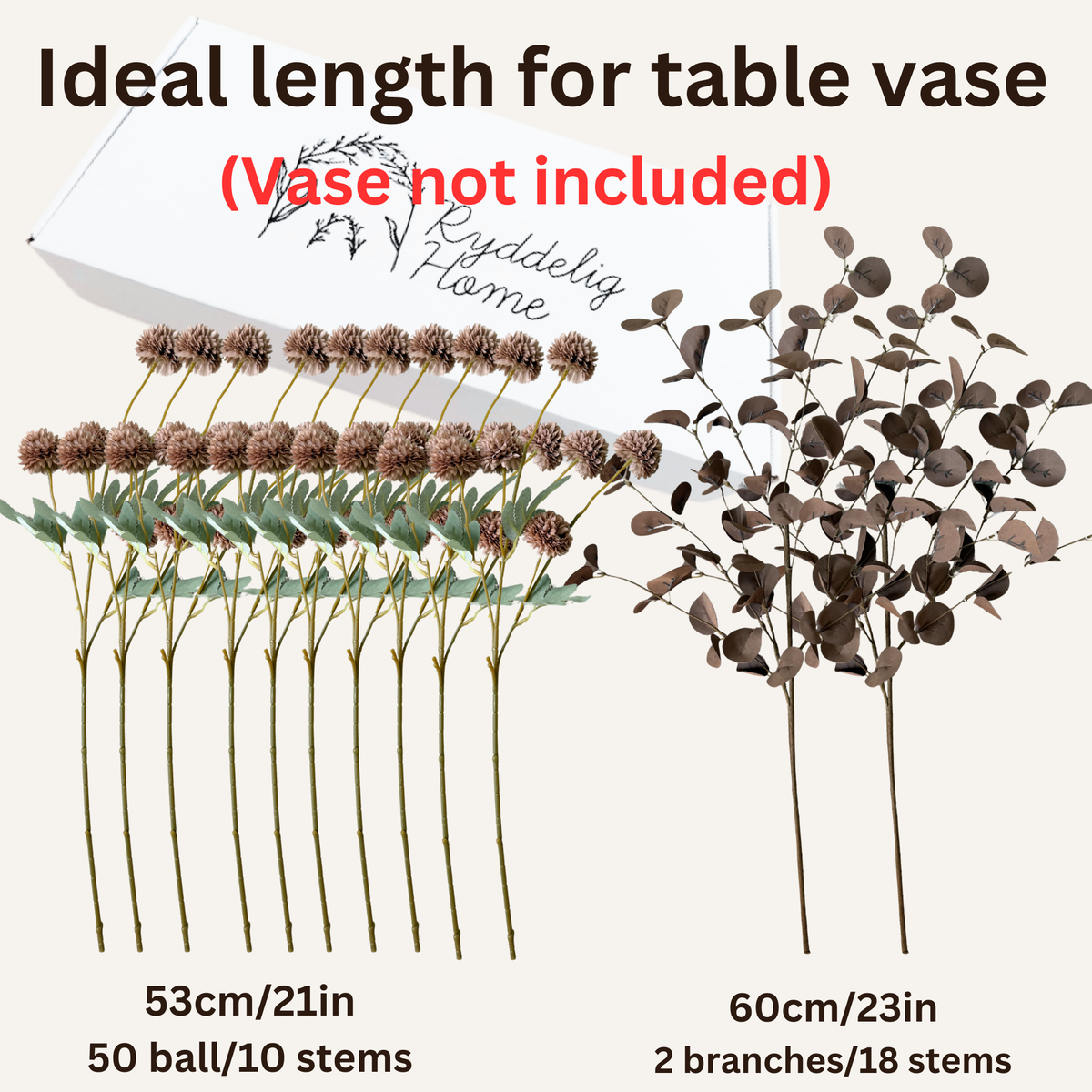 Brown Mums Artificial Flowers, 10 Faux Mum Stems with 2 Eucalyptus Branches, Realistic Fall & Winter Floral Arrangement for Vases, Brown Centerpieces for Tables