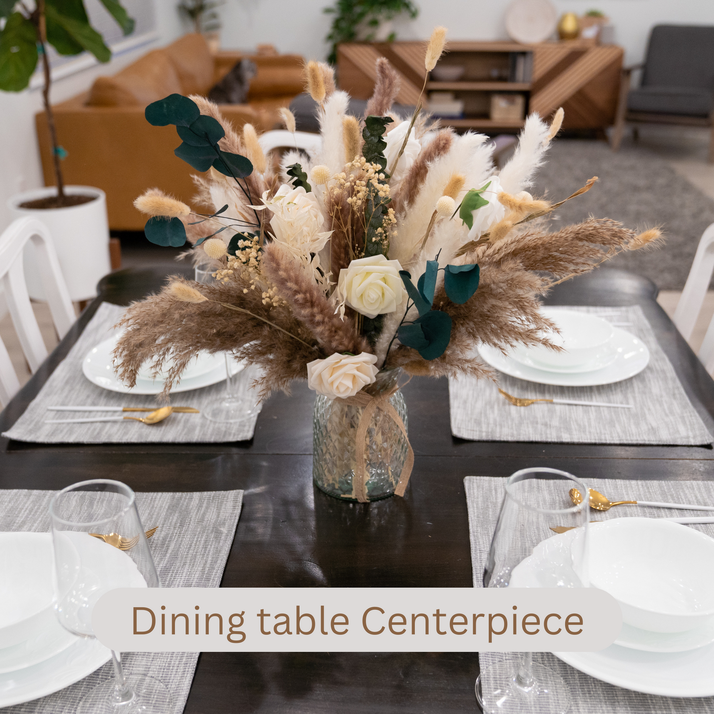 Artificial Flowers In Vase For Dining Table Centrepiece, Pampas Grass With Vase Included For Living Room Bedroom Decor