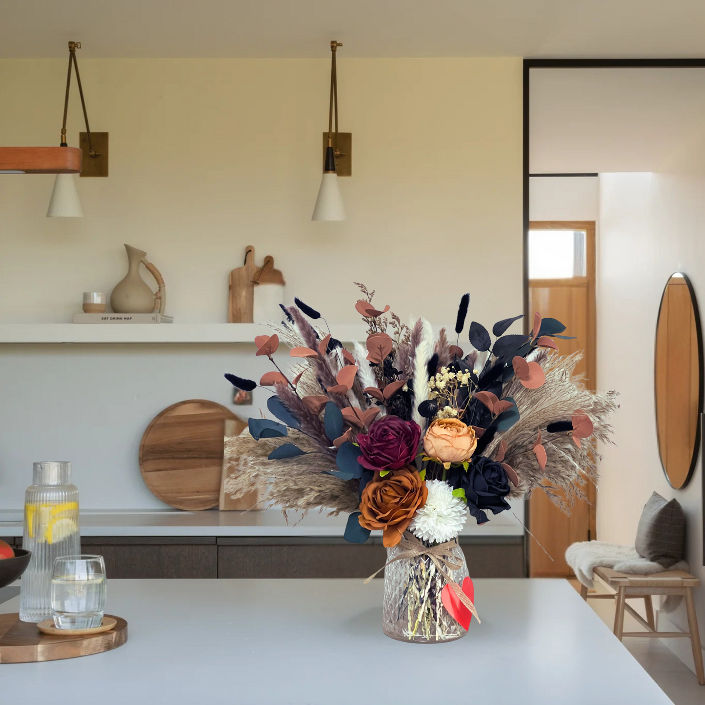 100pcs Fall Flower Arrangements in Vase, Fall Centerpieces for Tables, Coffee Dining Table Centerpiece Decor for Home, Thanksgiving Christmas Winter Decorations, Centro De Mesa De Otoño