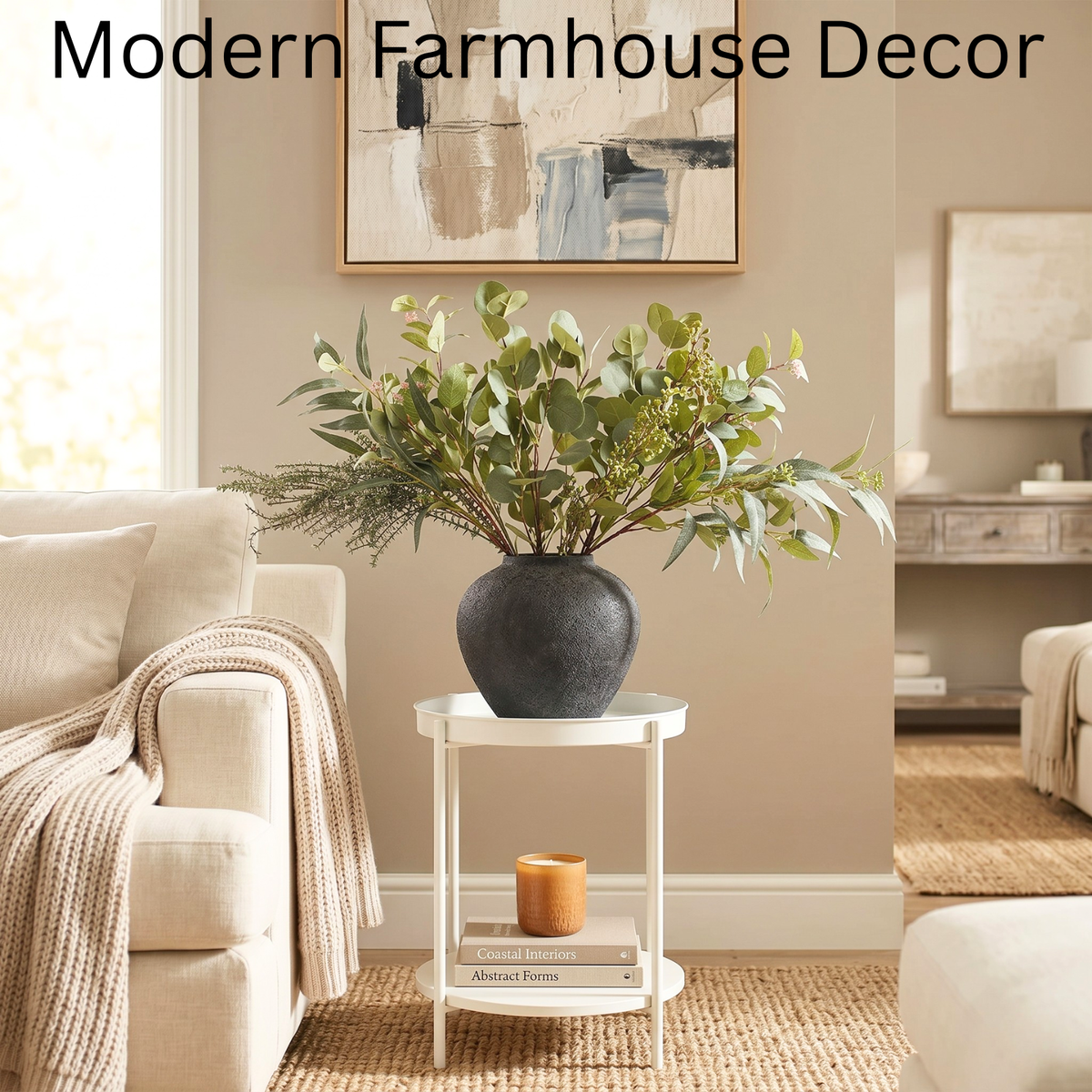 Large Eucalyptus Centerpieces for Table Decor, Long Artificial Greenery Stems Arrangement, Real Touch Silk Branches for Coffee Table, Dining Kitchen Island & Farmhouse Home Decor, 30 Inches Tall