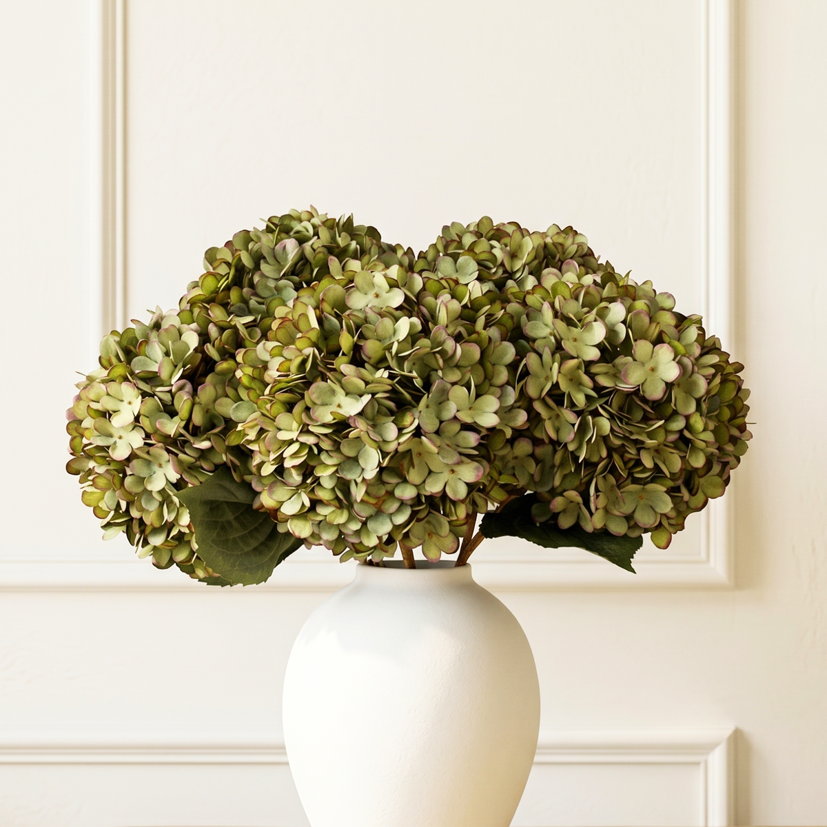 5 Stems Extra Large Green Hydrangea Artificial Flowers, 19 Inch Real Touch Silk Hydrangeas, Realistic Faux Floral Stems for Modern Farmhouse Decor, Every Room Home & Kitchen Decor