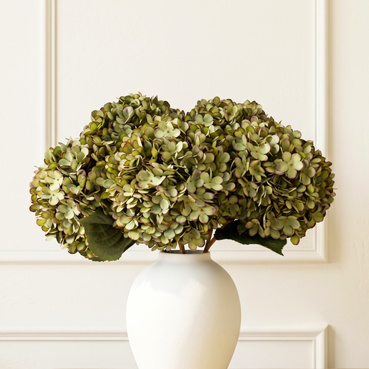 5 Stems Extra Large Green Hydrangea Artificial Flowers, 19 Inch Real Touch Silk Hydrangeas, Realistic Faux Floral Stems for Modern Farmhouse Decor, Every Room Home & Kitchen Decor