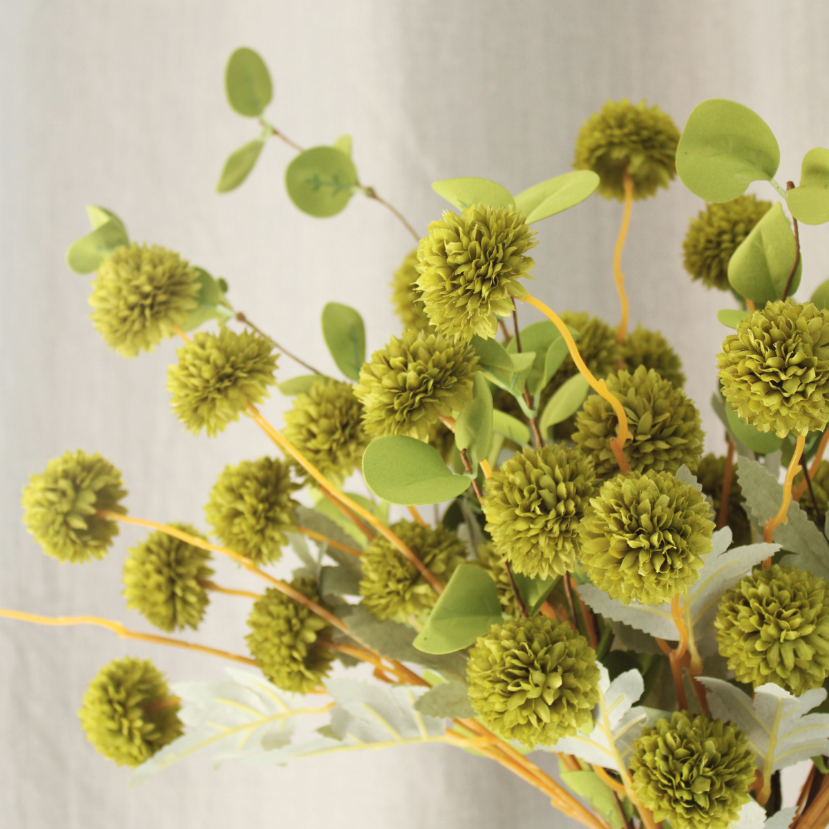 Green Flowers Artificial 10 Long Stems & 2pcs Eucalyptus Branches For Vase, Faux Silk Mum Greenery Arrangement, Realistic Fake Flowers, Green Centerpieces For Tables, Real Touch Floral Stems