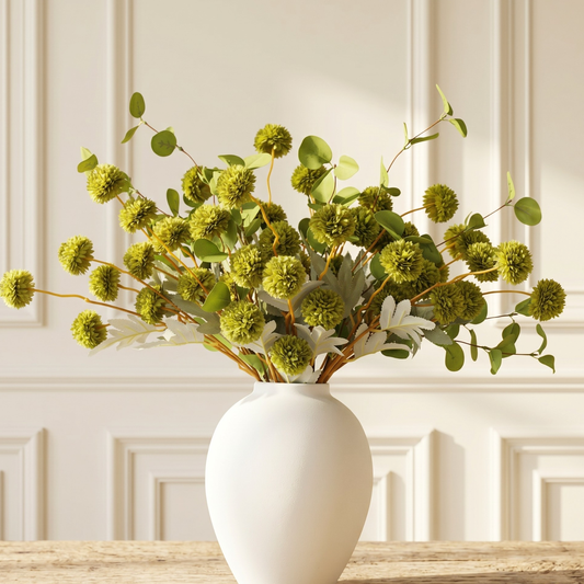 Green Flowers Artificial 10 Long Stems & 2pcs Eucalyptus Branches For Vase, Faux Silk Mum Greenery Arrangement, Realistic Fake Flowers, Green Centerpieces For Tables, Real Touch Floral Stems