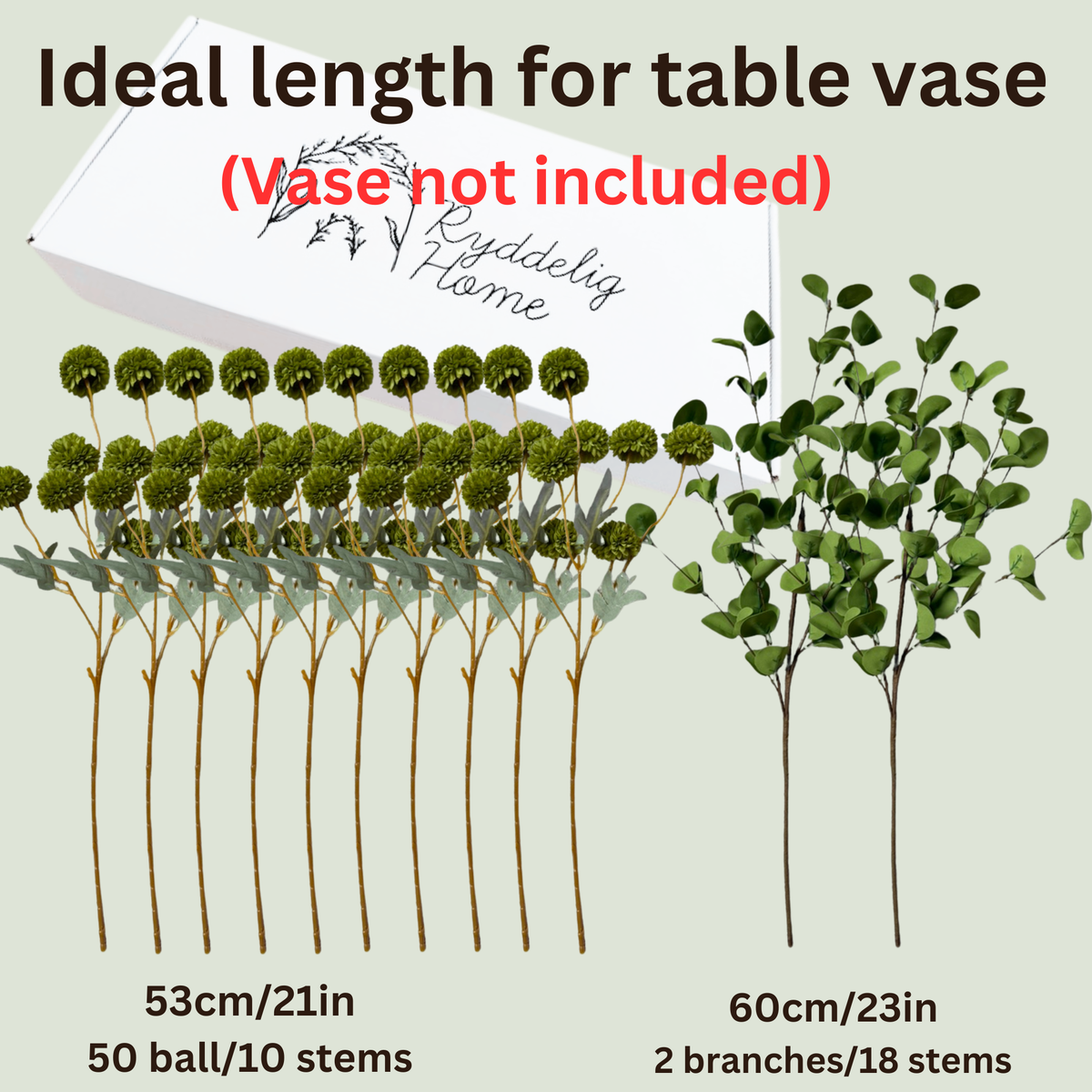 Green Flowers Artificial 10 Long Stems & 2pcs Eucalyptus Branches For Vase, Faux Silk Mum Greenery Arrangement, Realistic Fake Flowers, Green Centerpieces For Tables, Real Touch Floral Stems
