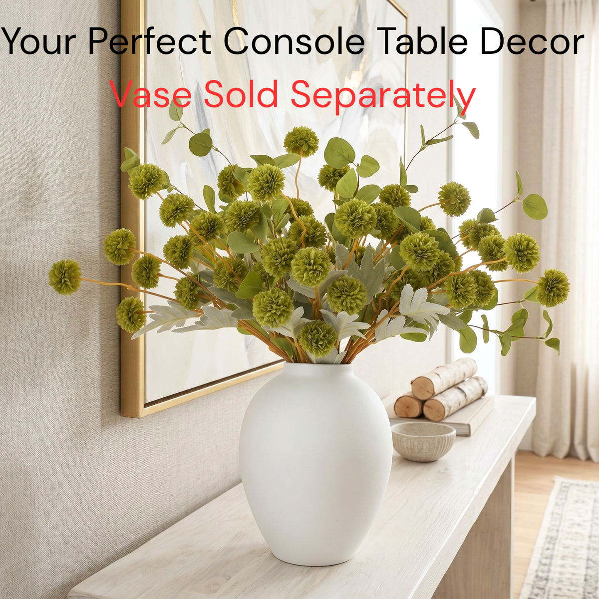 Green Flowers Artificial 10 Long Stems & 2pcs Eucalyptus Branches For Vase, Faux Silk Mum Greenery Arrangement, Realistic Fake Flowers, Green Centerpieces For Tables, Real Touch Floral Stems