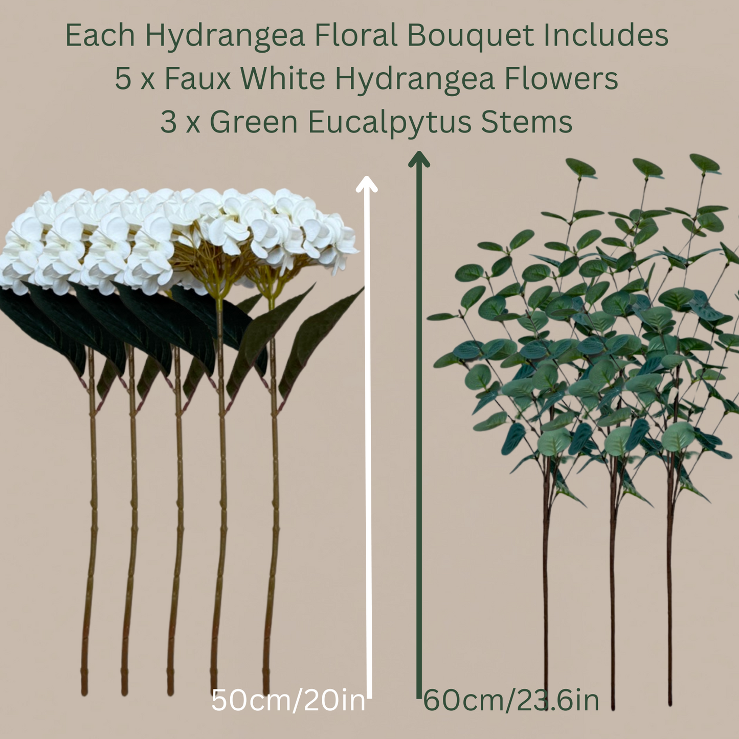 Real Touch White Faux Hydrangea Flowers 5 Heads With Greenery