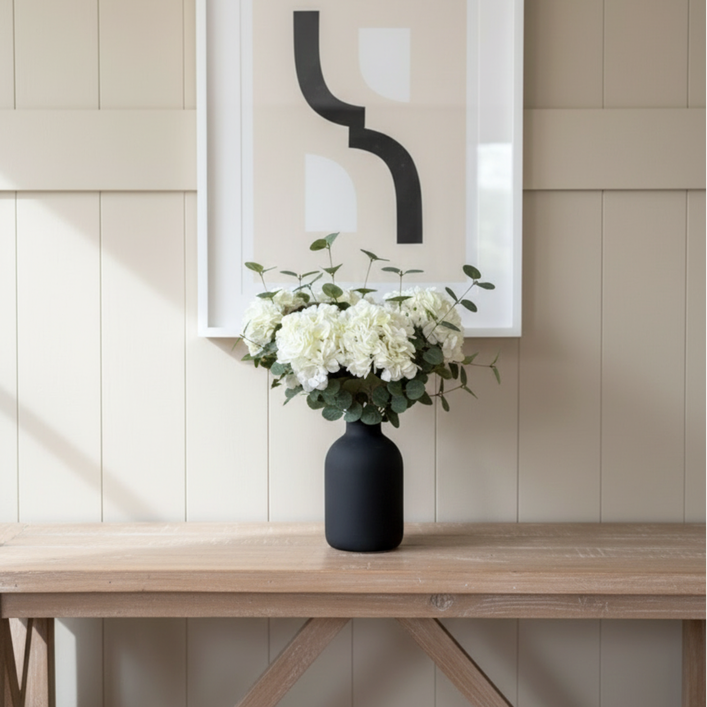 Real Touch White Faux Hydrangea Flowers 5 Heads With Greenery