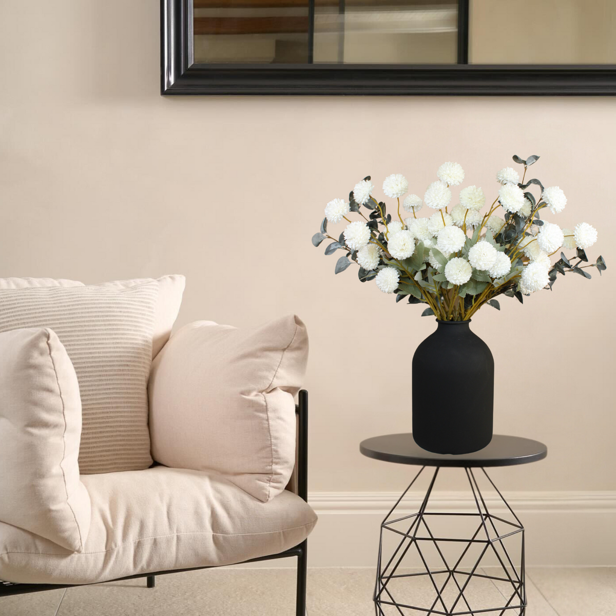 Large Black Flower Vase for Bedroom Decor Living Room Table, Black Arlo Vase Matte, Iron Metal Vases Home Decor, Wabi Sabi Decor