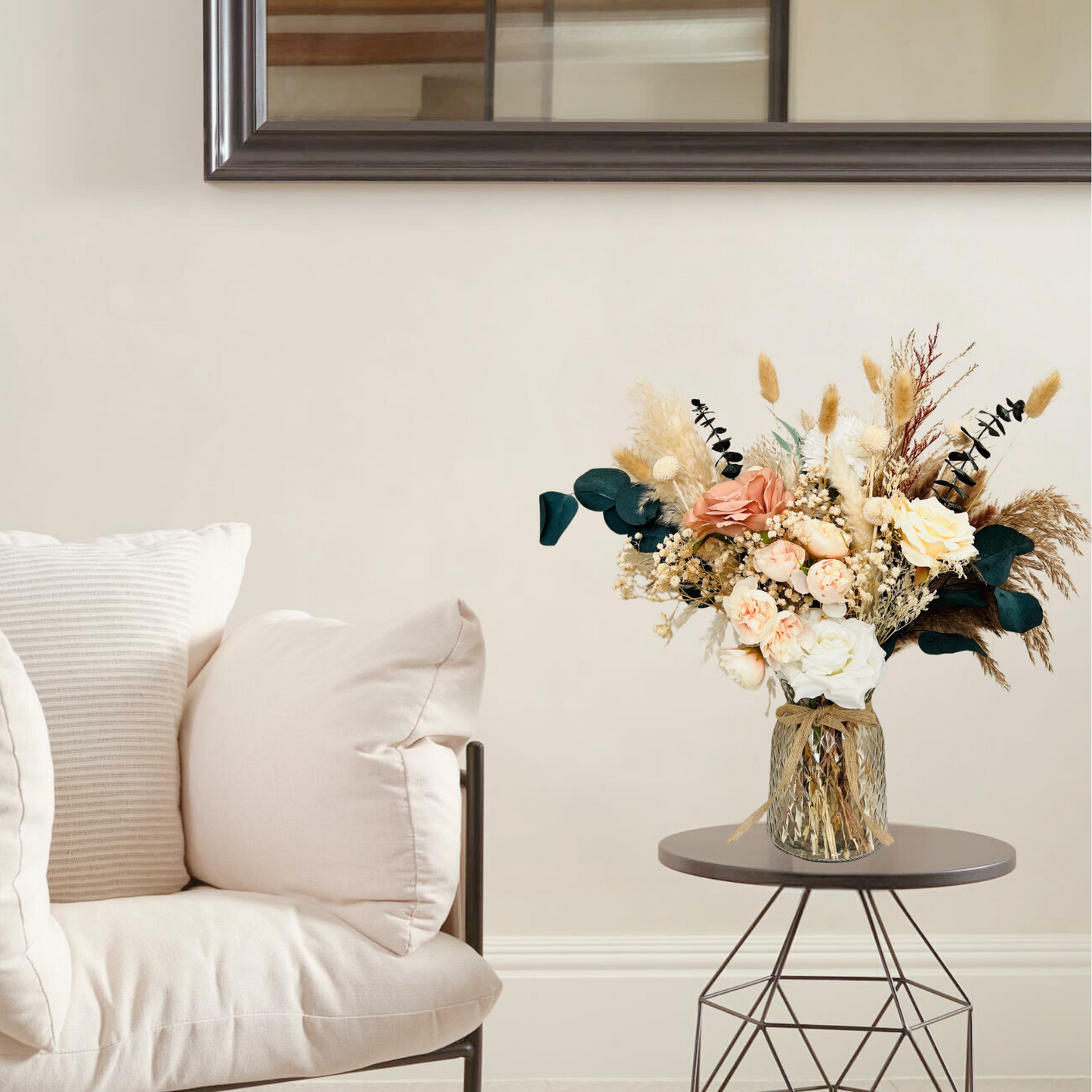 High End Artificial Flowers & Pampas Grass Decor with Vase, Centro De Mesa de Comedor, Adornos para Sala Modernos, Kitchen Island Decor, Home Decor Living Room Table Decor