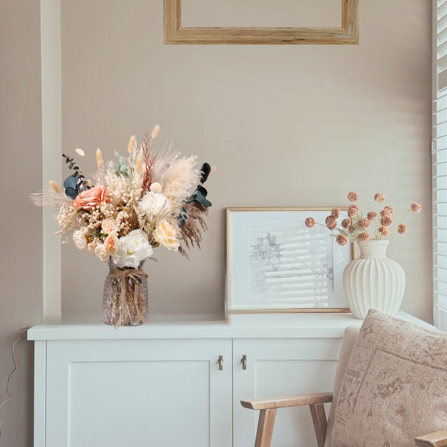 High End Artificial Flowers & Pampas Grass Decor with Vase, Centro De Mesa de Comedor, Adornos para Sala Modernos, Kitchen Island Decor, Home Decor Living Room Table Decor