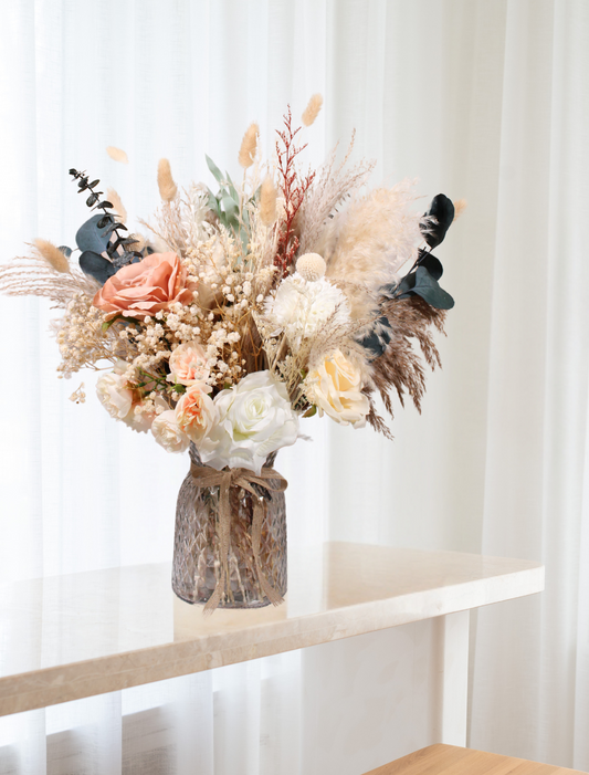 High End Artificial Flowers & Pampas Grass Decor with Vase, Centro De Mesa de Comedor, Adornos para Sala Modernos, Kitchen Island Decor, Home Decor Living Room Table Decor