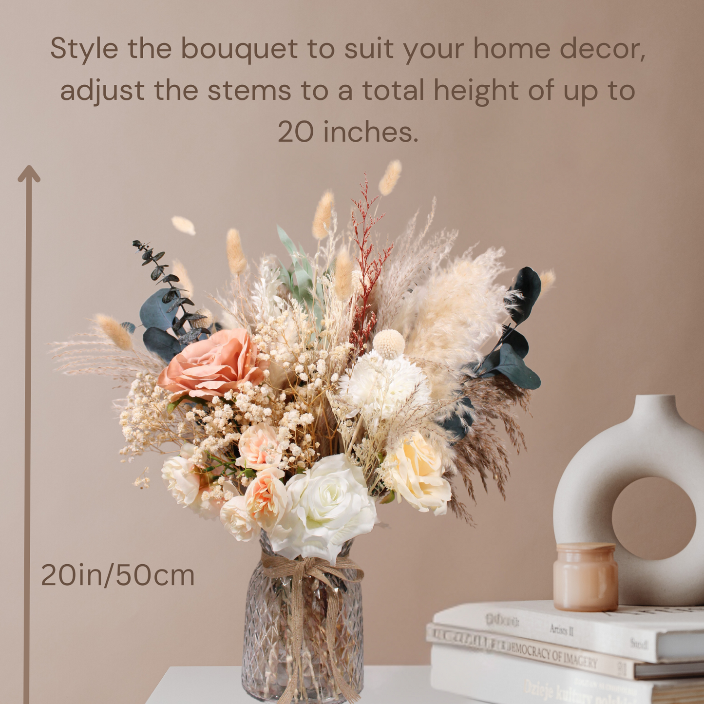 High End Artificial Flowers & Pampas Grass Decor with Vase, Centro De Mesa de Comedor, Adornos para Sala Modernos, Kitchen Island Decor, Home Decor Living Room Table Decor