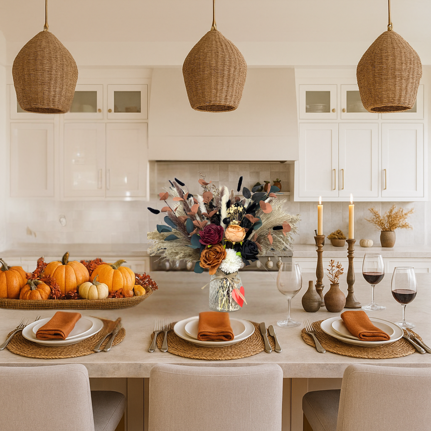 100pcs Fall Flower Arrangements in Vase, Fall Centerpieces for Tables, Coffee Dining Table Centerpiece Decor for Home, Thanksgiving Christmas Winter Decorations, Centro De Mesa De Otoño