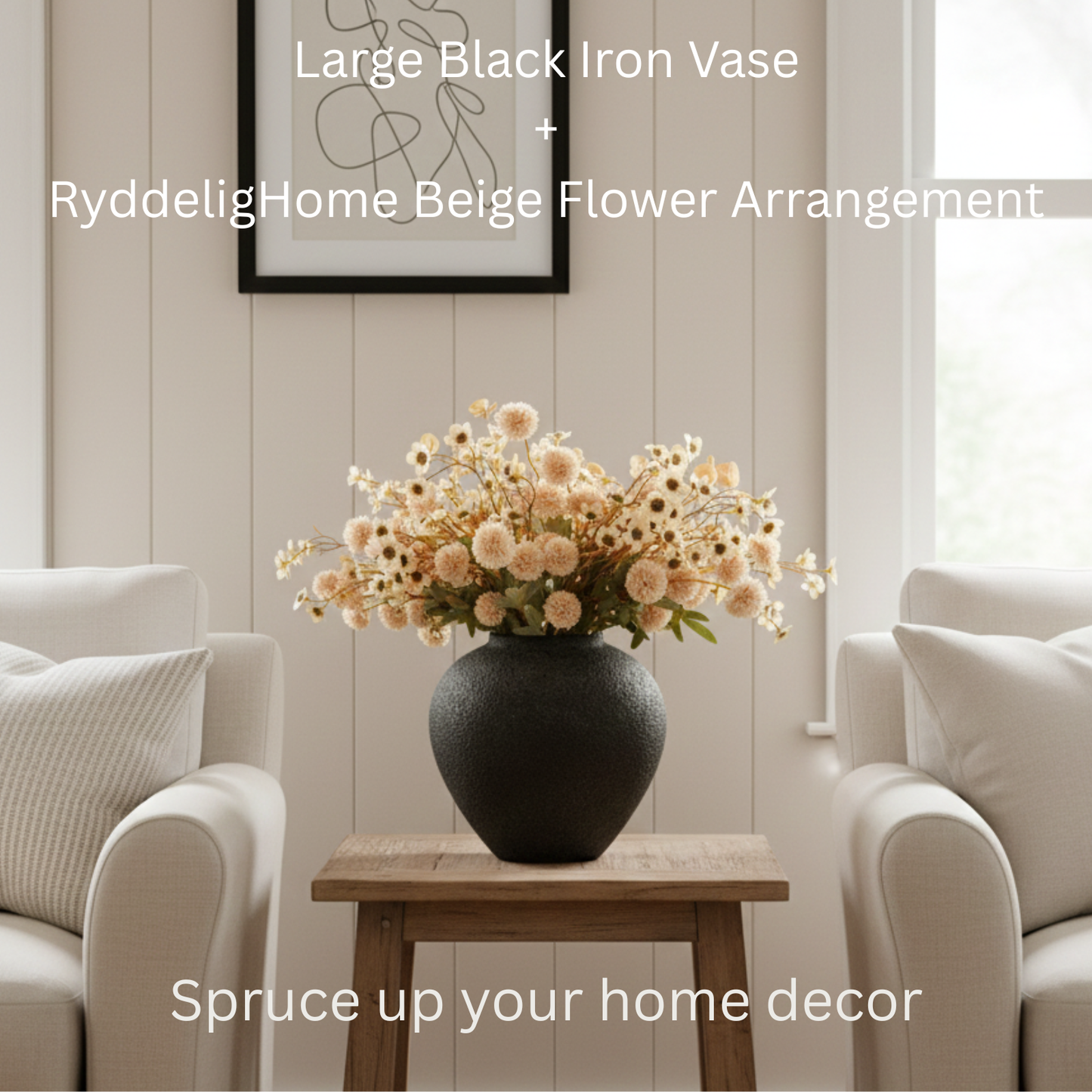 Large Round Vase Pottery Look for Home Decor, Black Rustic Vase Modern Farmhouse, Console Table Decor, Earthy Textured Big Black Round Vases for Centerpieces, Jarrones Grandes para Sala Elegantes
