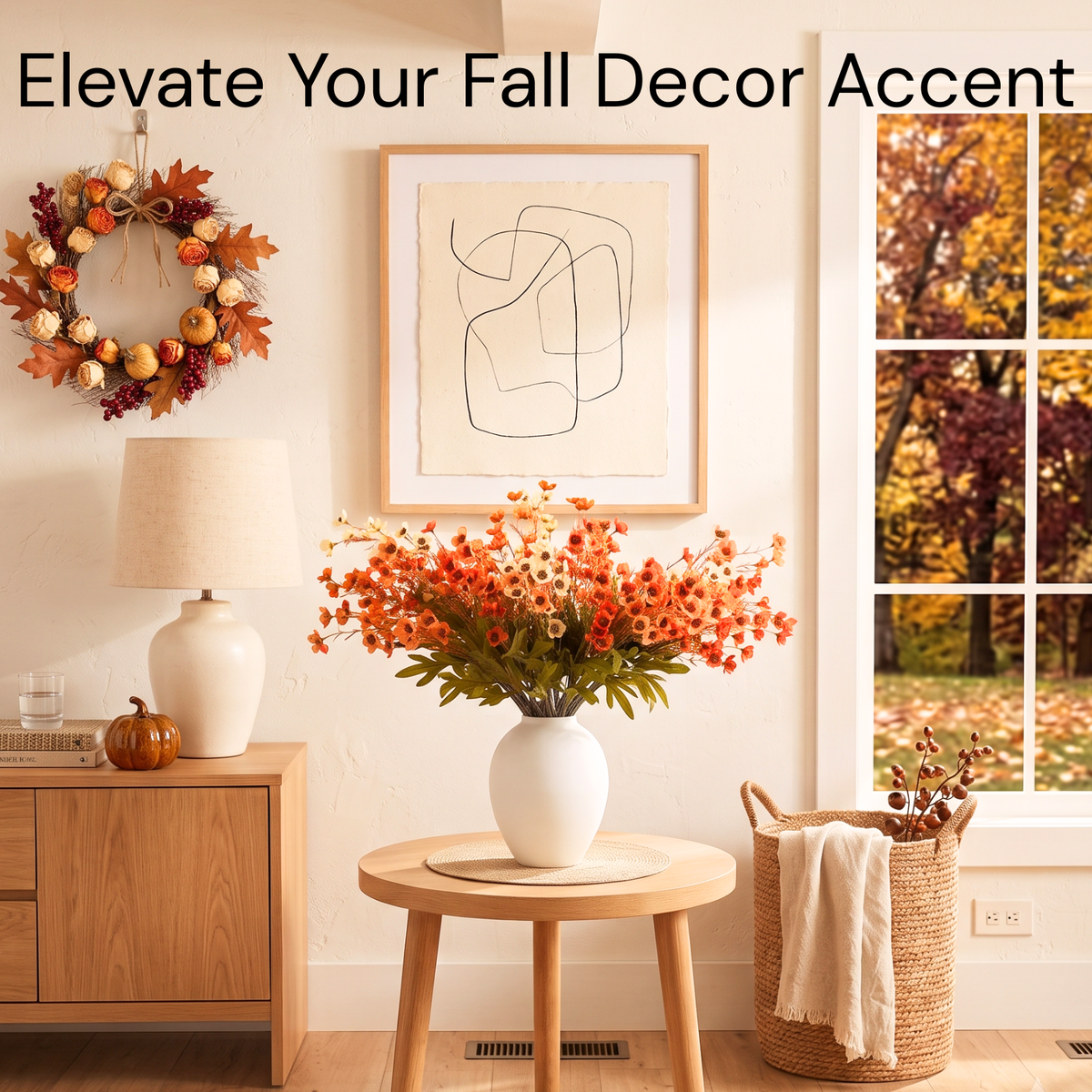 Orange Faux Wildflowers for Fall Decor, Artificial Mum Look For Porch