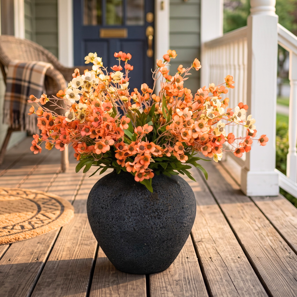 Orange Faux Wildflowers for Fall Decor, Artificial Mum Look For Porch