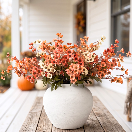 Orange Faux Wildflowers for Fall Decor, Artificial Mum Look For Porch