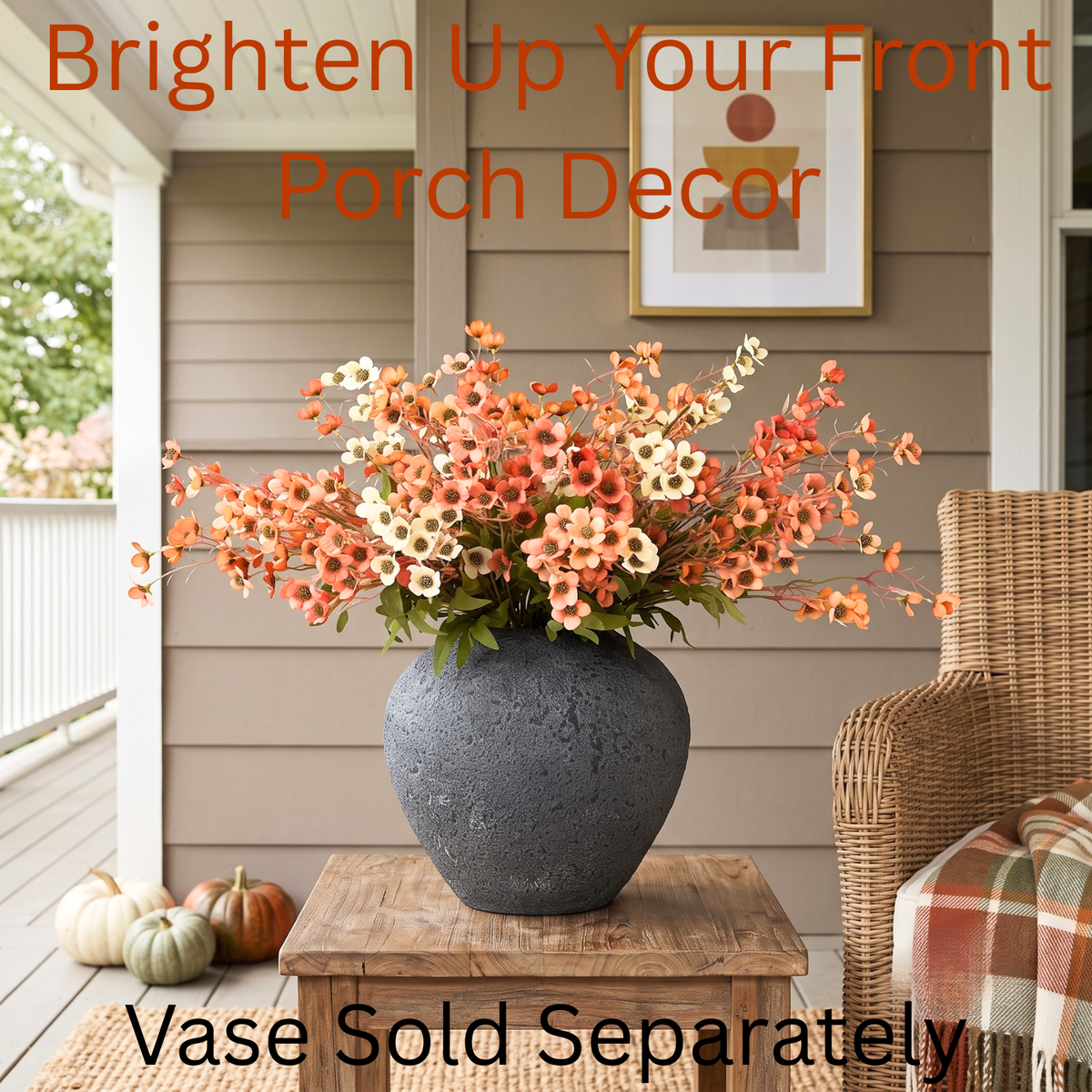 Orange Faux Wildflowers for Fall Decor, Artificial Mum Look For Porch