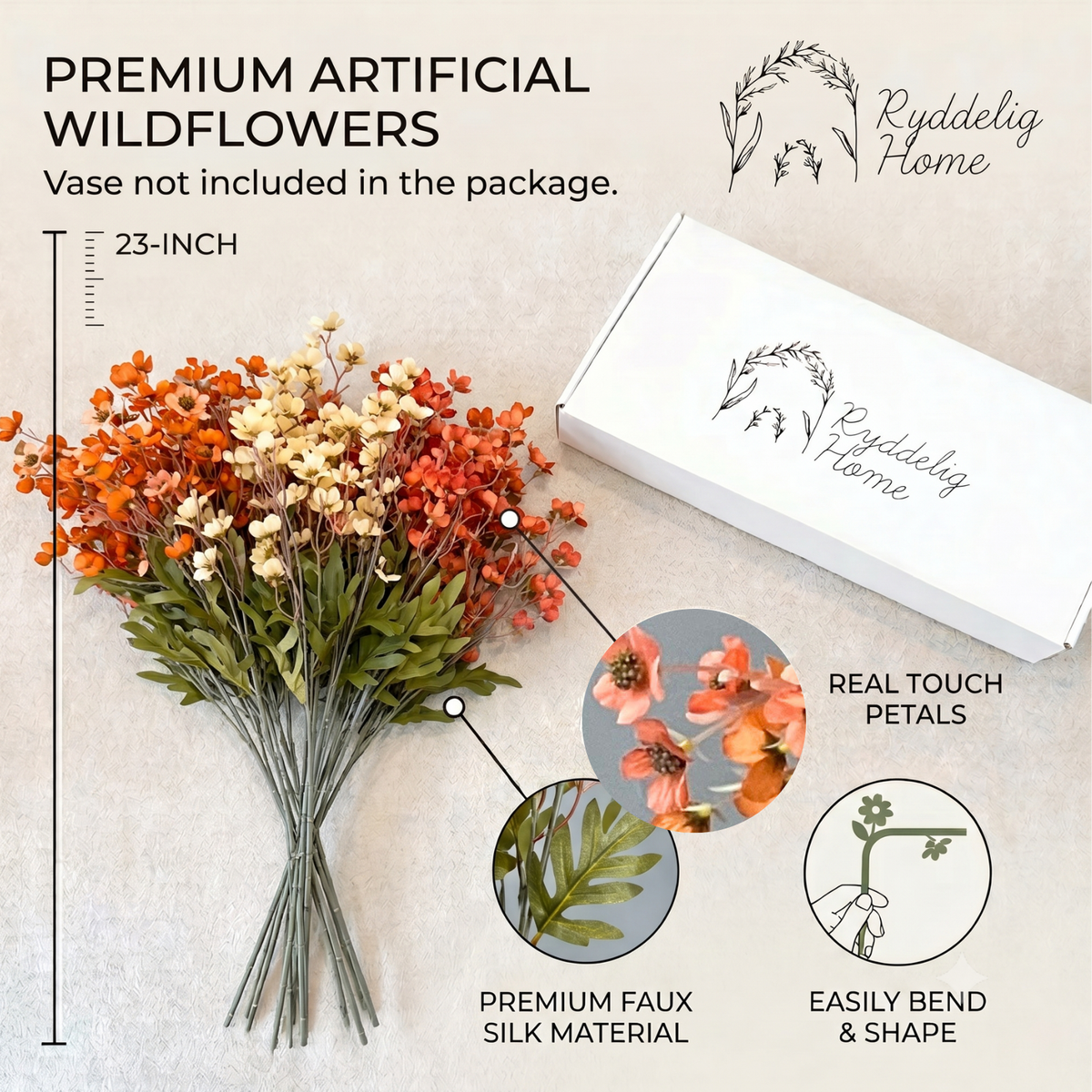 Orange Faux Wildflowers for Fall Decor, Artificial Mum Look For Porch