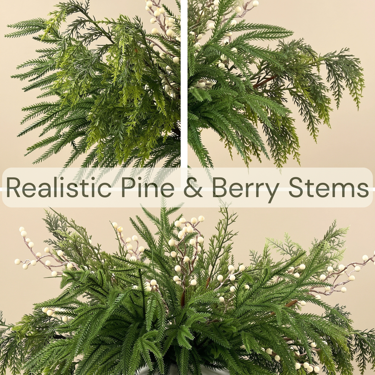 Christmas Faux Arrangement for Centerpieces - Pine Branches & White Berries, 12 Artificial Christmas Greenery Picks for Vases, Winter Holiday Table Decor for Dining, Mantel and Kitchen Island, 24 inch