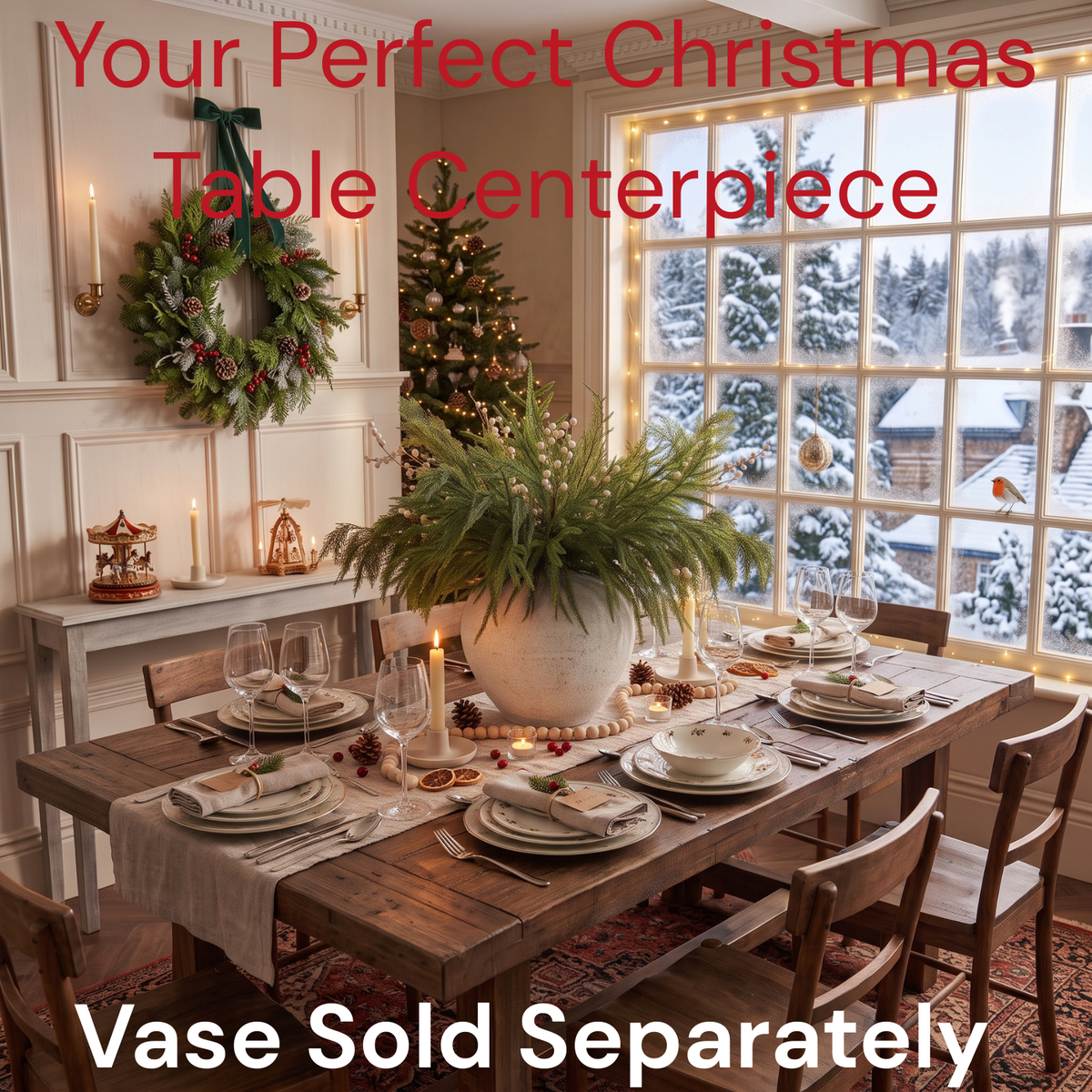 Christmas Faux Arrangement for Centerpieces - Pine Branches & White Berries, 12 Artificial Christmas Greenery Picks for Vases, Winter Holiday Table Decor for Dining, Mantel and Kitchen Island, 24 inch