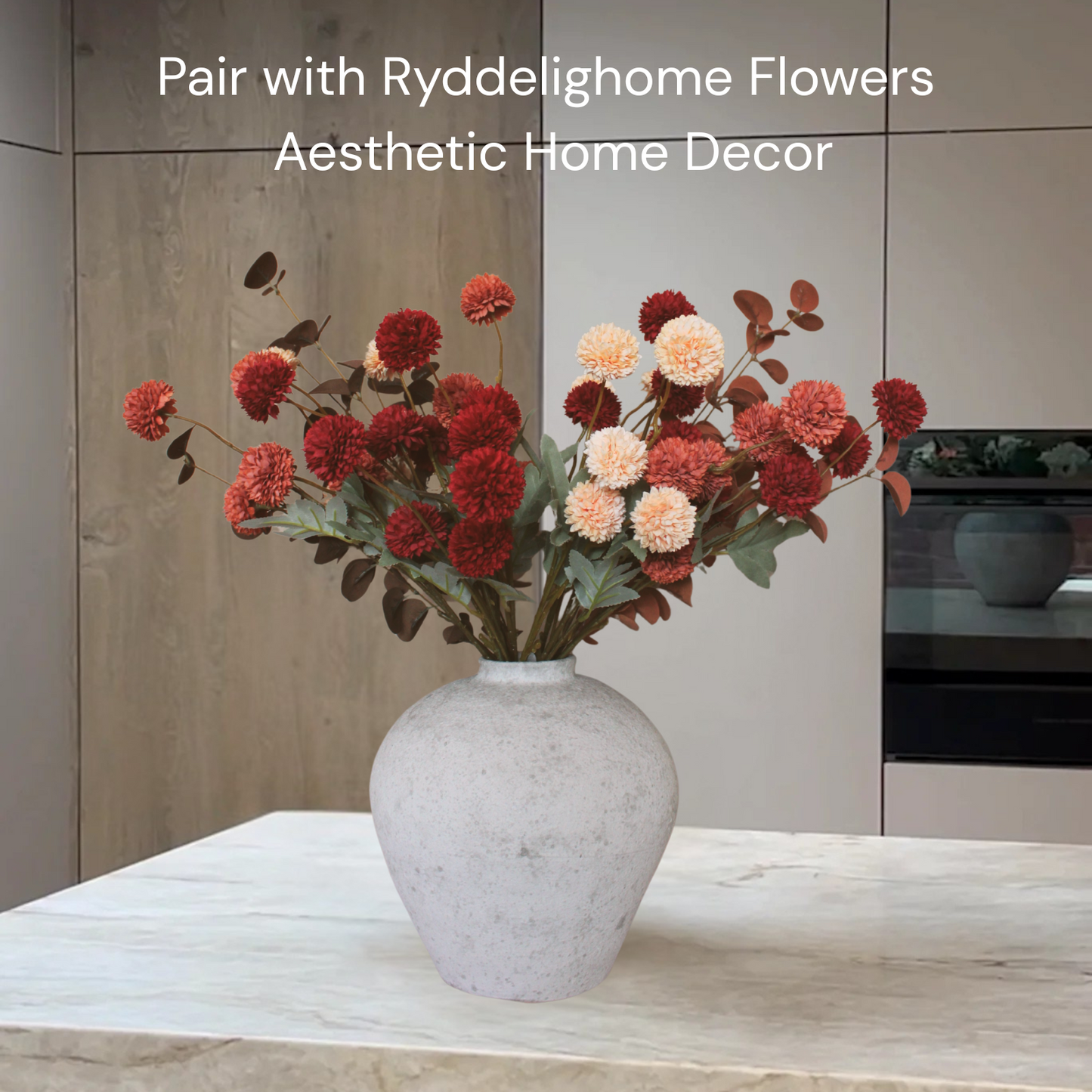 Handemade Large Round Vase for Centerpieces, White Rustic Vase Farmhouse Decor, Distressed Textured for Home Decorations, Earthy Room Decor Aesthetic, Stone Look Ceramic Clay Pottery, 10 inch