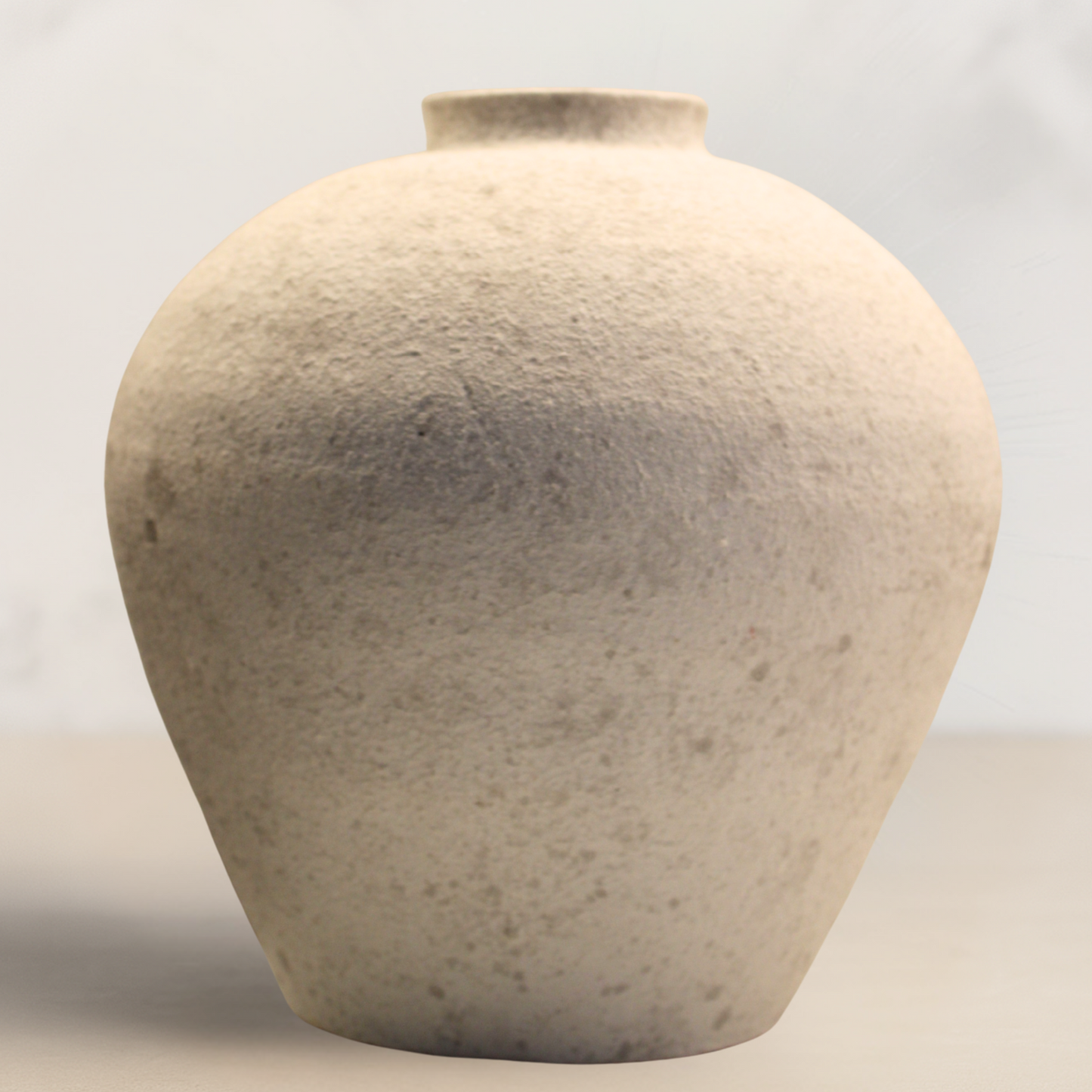 Handemade Large Round Vase for Centerpieces, White Rustic Vase Farmhouse Decor, Distressed Textured for Home Decorations, Earthy Room Decor Aesthetic, Stone Look Ceramic Clay Pottery, 10 inch