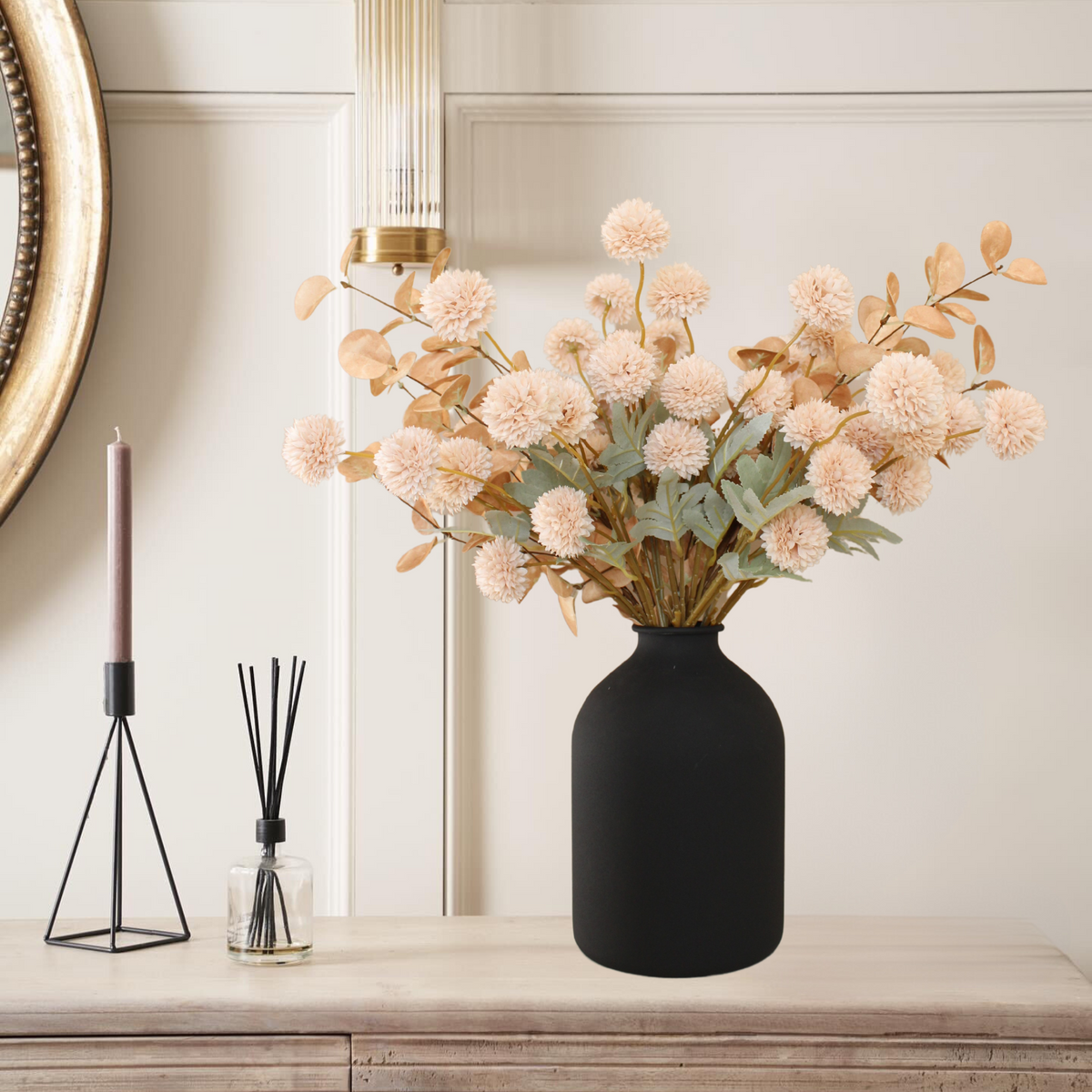 Large Black Flower Vase for Bedroom Decor Living Room Table, Black Arlo Vase Matte, Iron Metal Vases Home Decor, Wabi Sabi Decor