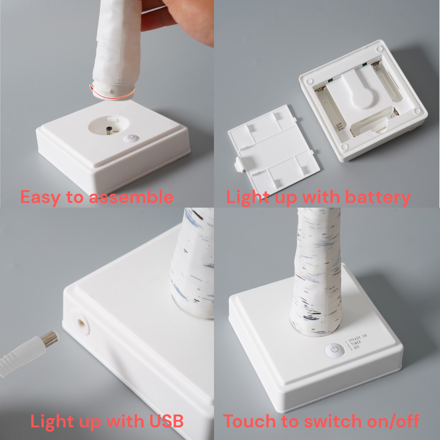 Set of 2 Small Pre Lit Christmas Tree 2ft - Christmas Table Decorations, Mantlepiece, Window Sill Lighting Decor - LED White Twig Tree with Bauble Ornaments