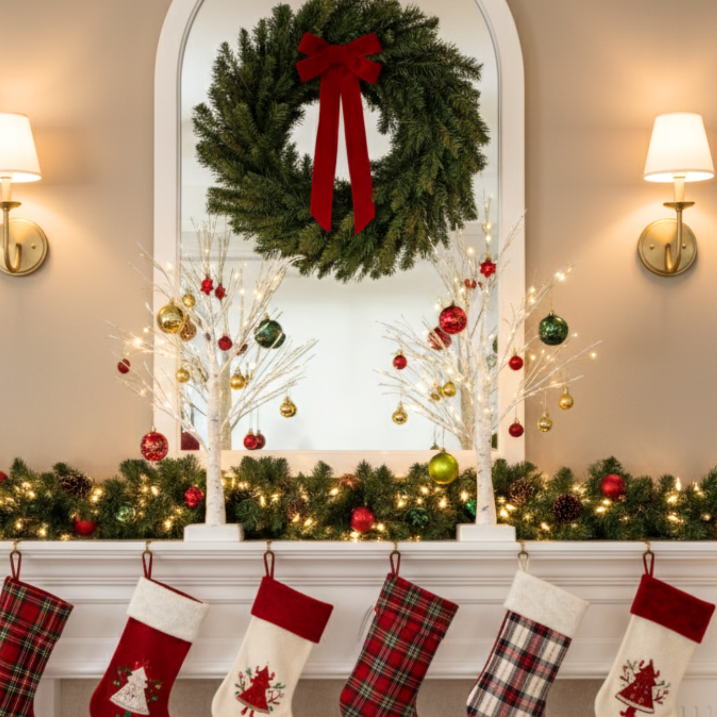 Set of 2 Small Pre Lit Christmas Tree 2ft - Christmas Table Decorations, Mantlepiece, Window Sill Lighting Decor - LED White Twig Tree with Bauble Ornaments