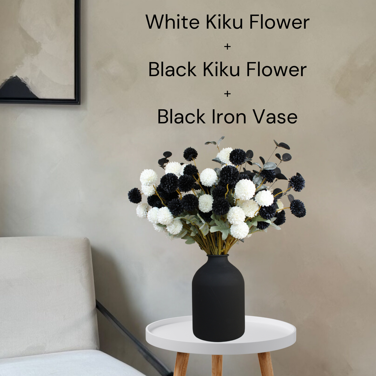 Large Black Flower Vase for Bedroom Decor Living Room Table, Black Arlo Vase Matte, Iron Metal Vases Home Decor, Wabi Sabi Decor