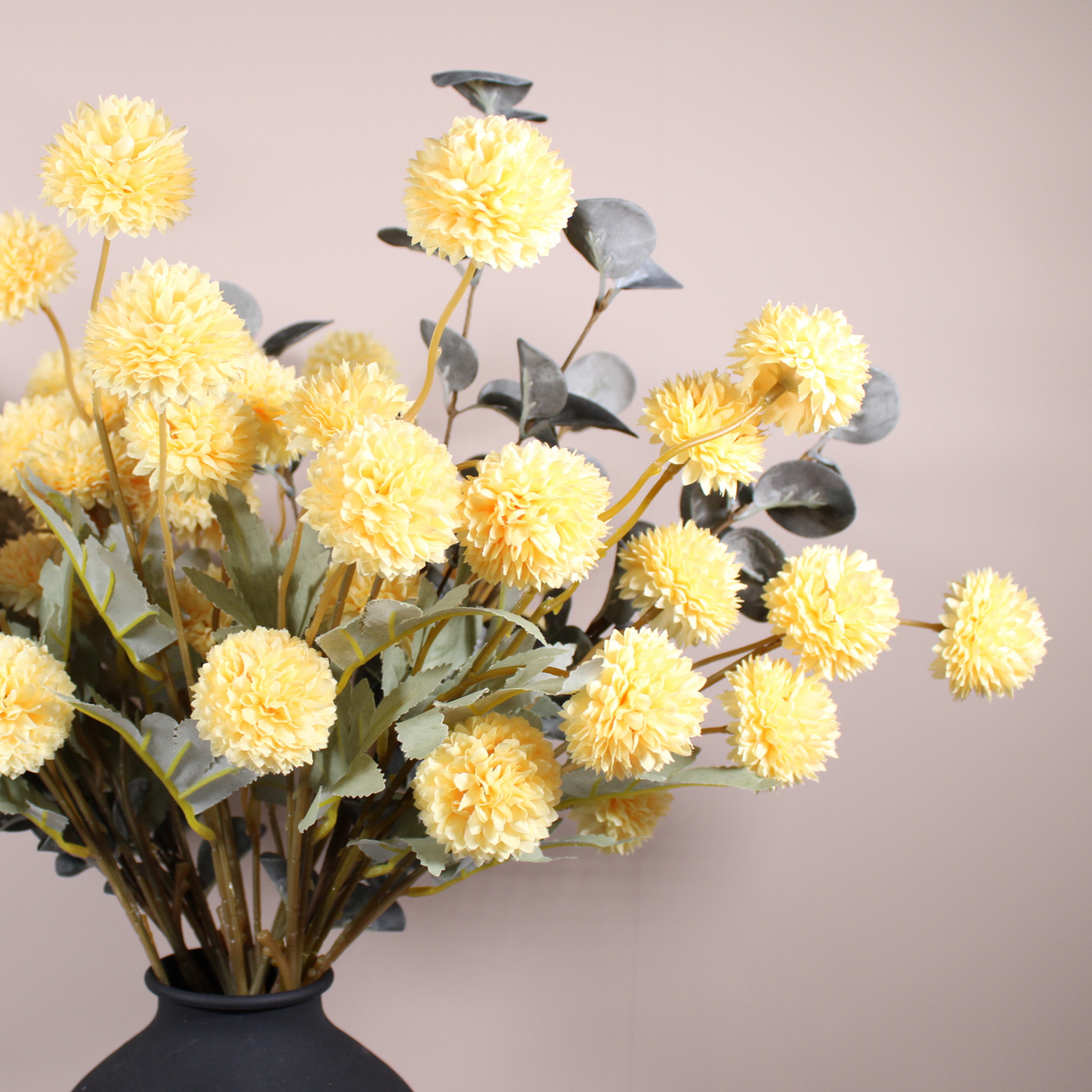 Yellow Flowers Artificial 10 Long Stems Kiku Flower + 2 Branches Eucalyptus, Spring Flowers Decor, Mustard Yellow Decor, Flores Amarillas Artificiales Para Decoracion, Faux Easter Spring Floral Stems