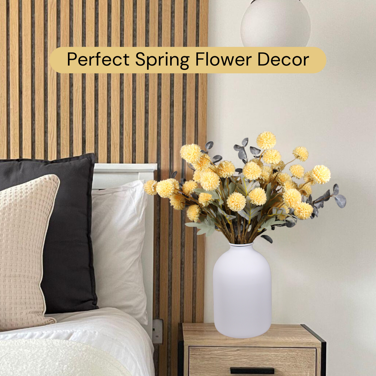 Yellow Flowers Artificial 10 Long Stems Kiku Flower + 2 Branches Eucalyptus, Spring Flowers Decor, Mustard Yellow Decor, Flores Amarillas Artificiales Para Decoracion, Faux Easter Spring Floral Stems