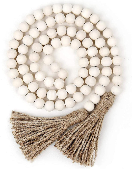 Wood Bead Garland with Tassels, For Home Decor Rustic Wall Hanging Decorations